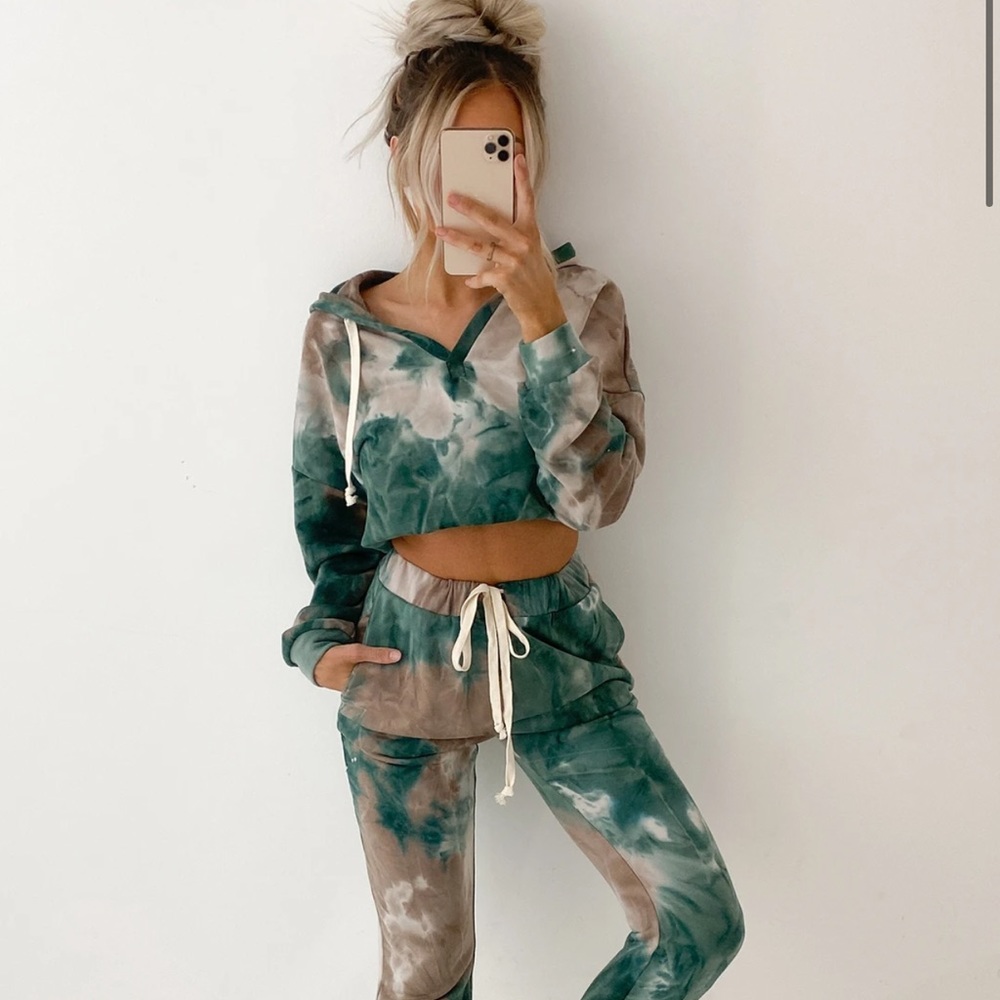 Green Tie Dye Two Piece Jogger Set